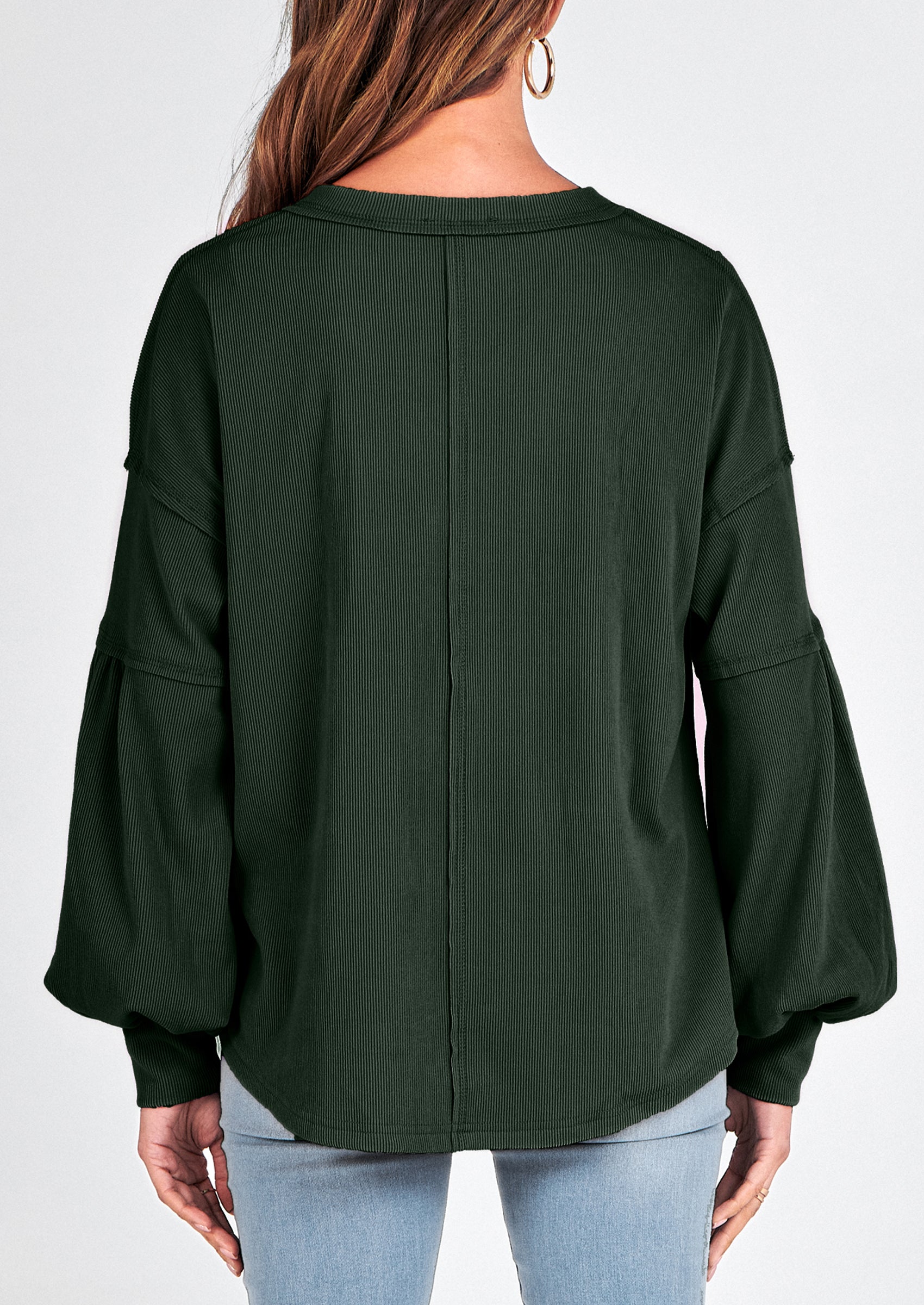 BTFBM Women's Ribbed Long Sleeve Tops Summer Spring Pullover Knit Casual V Neck Blouses Trendy Loose Fit Tunic Top