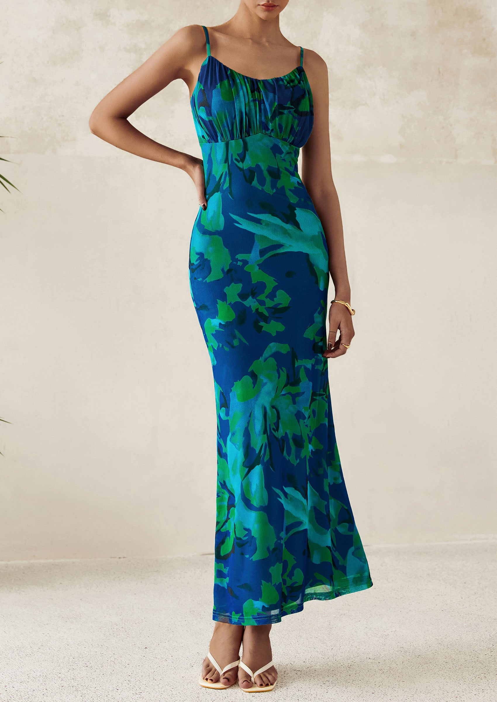 PRETTYGARDEN Women's Bodycon Maxi Dress Floral Sundress Sleeveless Spaghetti Strap Cocktail Party Dress