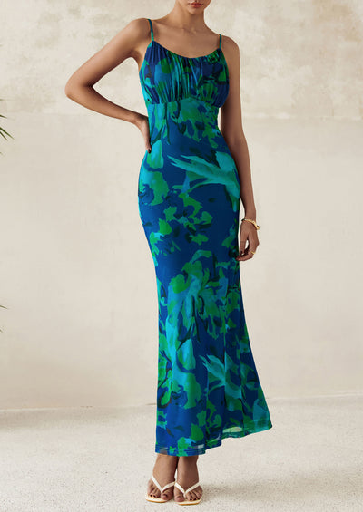 PRETTYGARDEN Women's Bodycon Maxi Dress Floral Sundress Sleeveless Spaghetti Strap Cocktail Party Dress