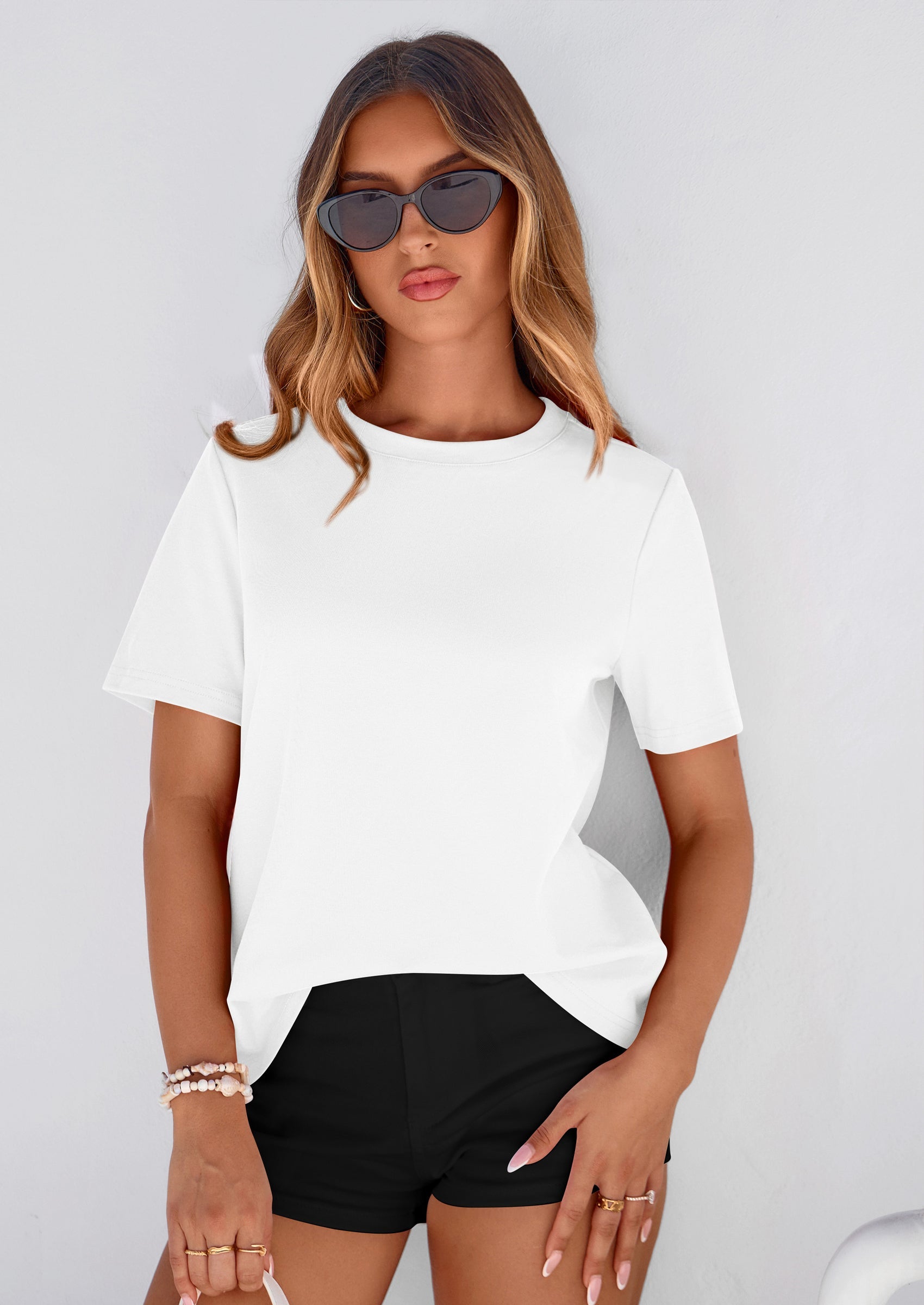 PRETTYGARDEN Womens Summer Tops Casual Basic Crewneck Short Sleeve Shirts Spring Fashion Clothing Going Out Outfits PRETTYGARDEN