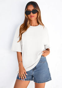 PRETTYGARDEN Women's Spring Going Out Tops Casual Short Sleeve Crewneck Loose Fit Basic Cute Tee Shirts Summer Outfits PRETTYGARDEN