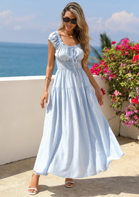 PRETTYGARDEN Women's Boho Maxi Dress Summer Cap Sleeve Long Flowy Beach Vacation Floral Sundresses Spring Resort Wear PRETTYGARDEN