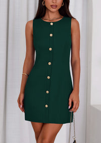 PRETTYGARDEN Work Dresses for Women Spring Business Formal Short Dress Sleeveless Button Down Elegant Office Outfits