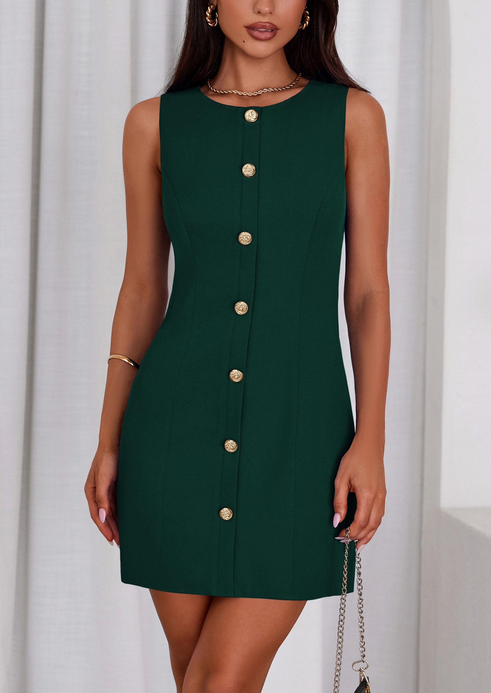 PRETTYGARDEN Work Dresses for Women Spring Business Formal Short Dress Sleeveless Button Down Elegant Office Outfits