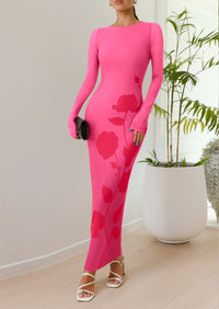 PRETTYGARDEN Bodycon Maxi Dress Fall Floral Long Sleeve Sexy Mesh Cocktail Wedding Guest Long Dresses