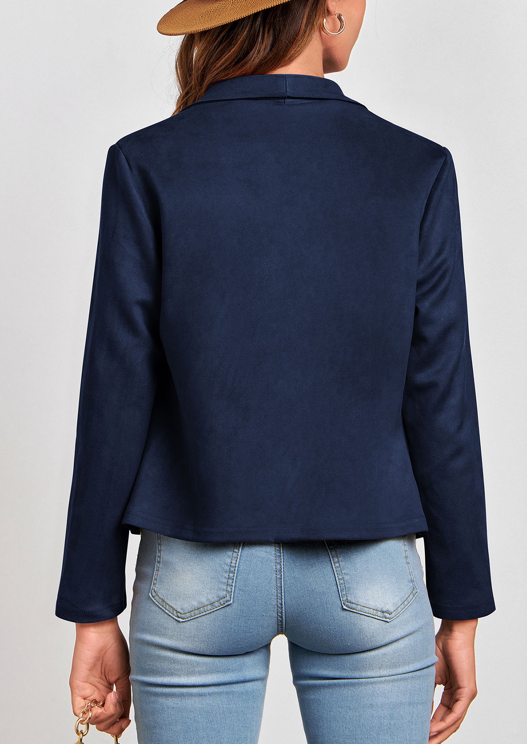 PRETTYGARDEN Women's Faux Suede Jackets Fashion Fall Clothes Long Sleeve Open Front Cropped Coat Outwear