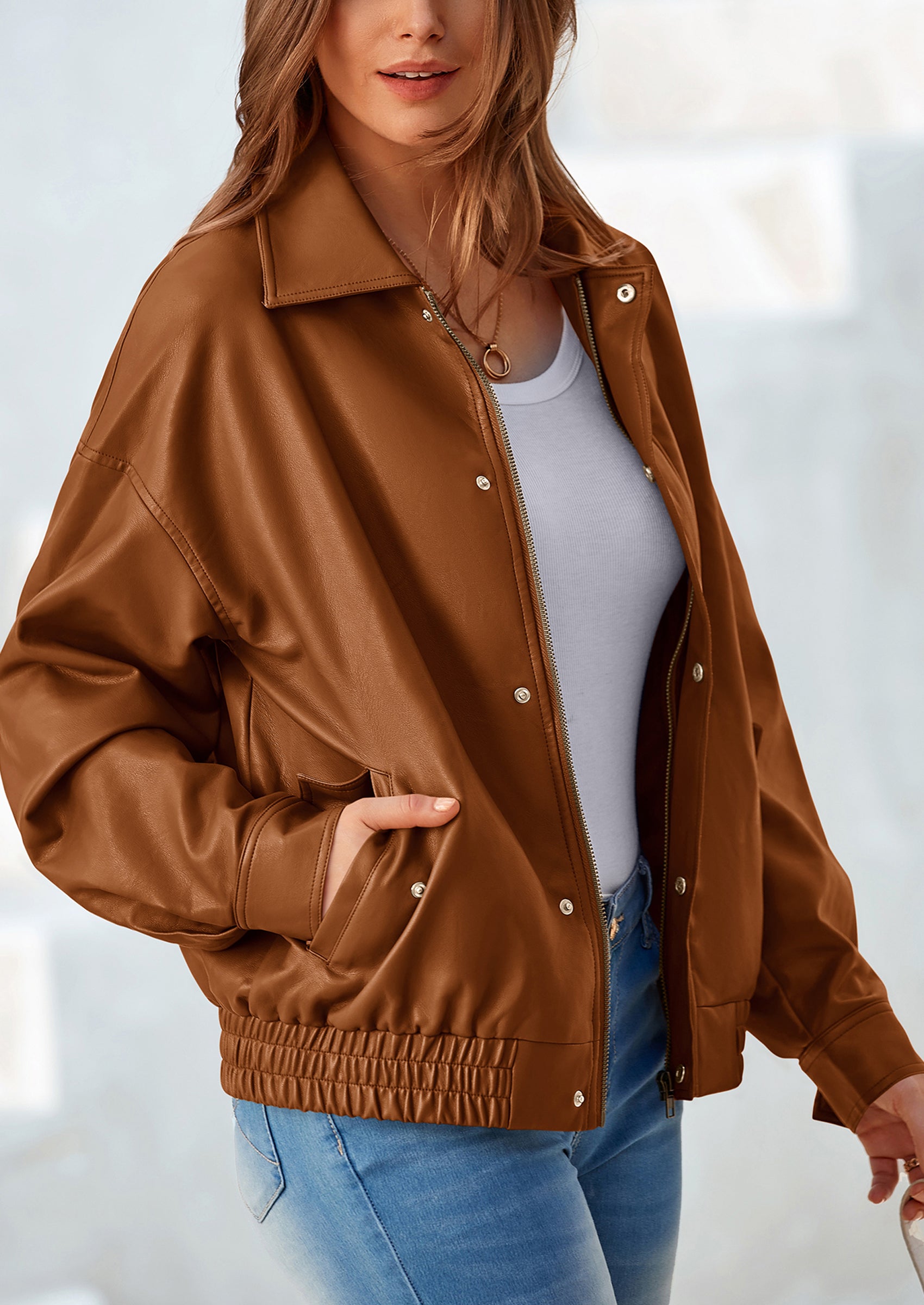 PRETTYGARDEN Women's Faux Leather Motorcycle Jacket Trendy Fall Spring Clothes Oversized Zip Up Winter Coat Outerwear