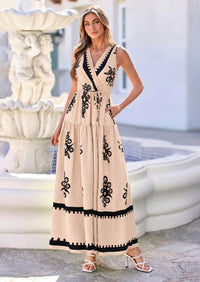 PRETTYGARDEN Womens Floral Maxi Dress Sleeveless Vneck Belt Ruffle Long Dresses Boho Summer Beach Vacation Clothes