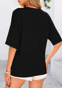 PRETTYGARDEN Women's Short Sleeve Sweater Tops Spring Summer Casual V Neck Ribbed Knit Trendy Eyelet Blouse T Shirts