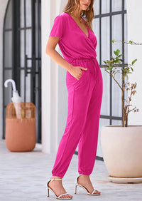 PRETTYGARDEN Jumpsuits for Women Dressy Summer Casual Short Sleeve Romper Spring Airport Beach Vacation Travel Outfits