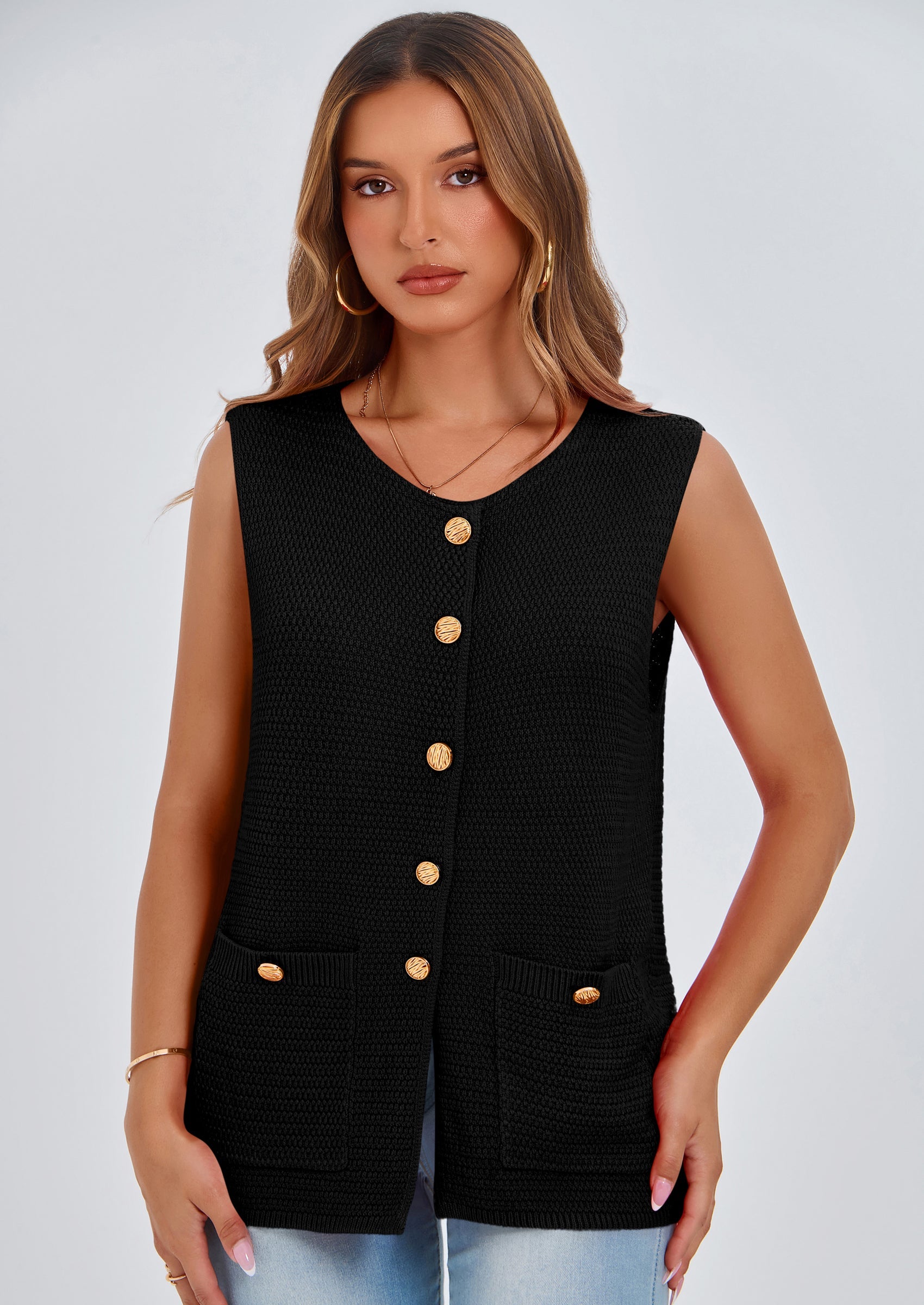 PRETTYGARDEN Women's Knit Sweater Vest Summer Sleeveless Button Down Tank Tops Trendy Business Casual Outfits PRETTYGARDEN