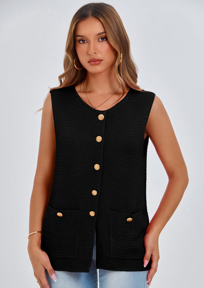 PRETTYGARDEN Women's Knit Sweater Vest Summer Sleeveless Button Down Tank Tops Trendy Business Casual Outfits PRETTYGARDEN