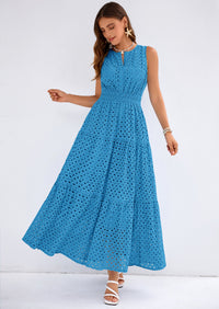 PRETTYGARDEN Summer Dresses for Women Sundresses Sleeveless V Neck Eyelet A Line Flowy Beach Vacation Spring Maxi Dress PRETTYGARDEN