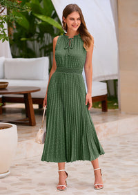 PRETTYGARDEN Women's Midi Summer Dresses Casual V Neck Swiss Dot Ruffle Sleeveless A Line Beach Sun Dress