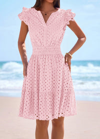 PRETTYGARDEN Women's Summer Sundresses Eyelet Cap Sleeve V Neck Short Boho Wedding Guest Dress Beach Vacation Clothes PRETTYGARDEN