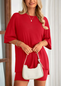 PRETTYGARDEN Women's Two Piece Lounge Set Summer Casual Oversized Shirts Biker Shorts Matching Airport Travel Outfit