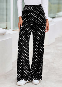 PRETTYGARDEN Casual Women's Pants Elastic Waist Palazzo Long Stretchy Wide Leg Trousers Knit Fall Outfits with Pockets