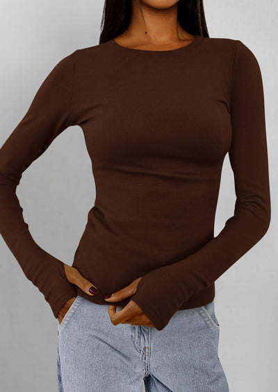 BTFBM Women's Casual Tops Spring Fall Outfits Long Sleeve Shirt Crewneck Workout Stretchy Slim Fit Going Out Top