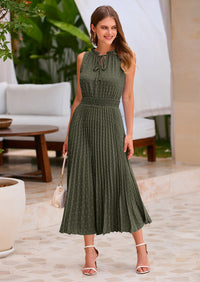 PRETTYGARDEN Women's Midi Summer Dresses Casual V Neck Swiss Dot Ruffle Sleeveless A Line Beach Sun Dress