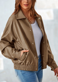 PRETTYGARDEN Women's Faux Leather Motorcycle Jacket Trendy Fall Spring Clothes Oversized Zip Up Winter Coat Outerwear