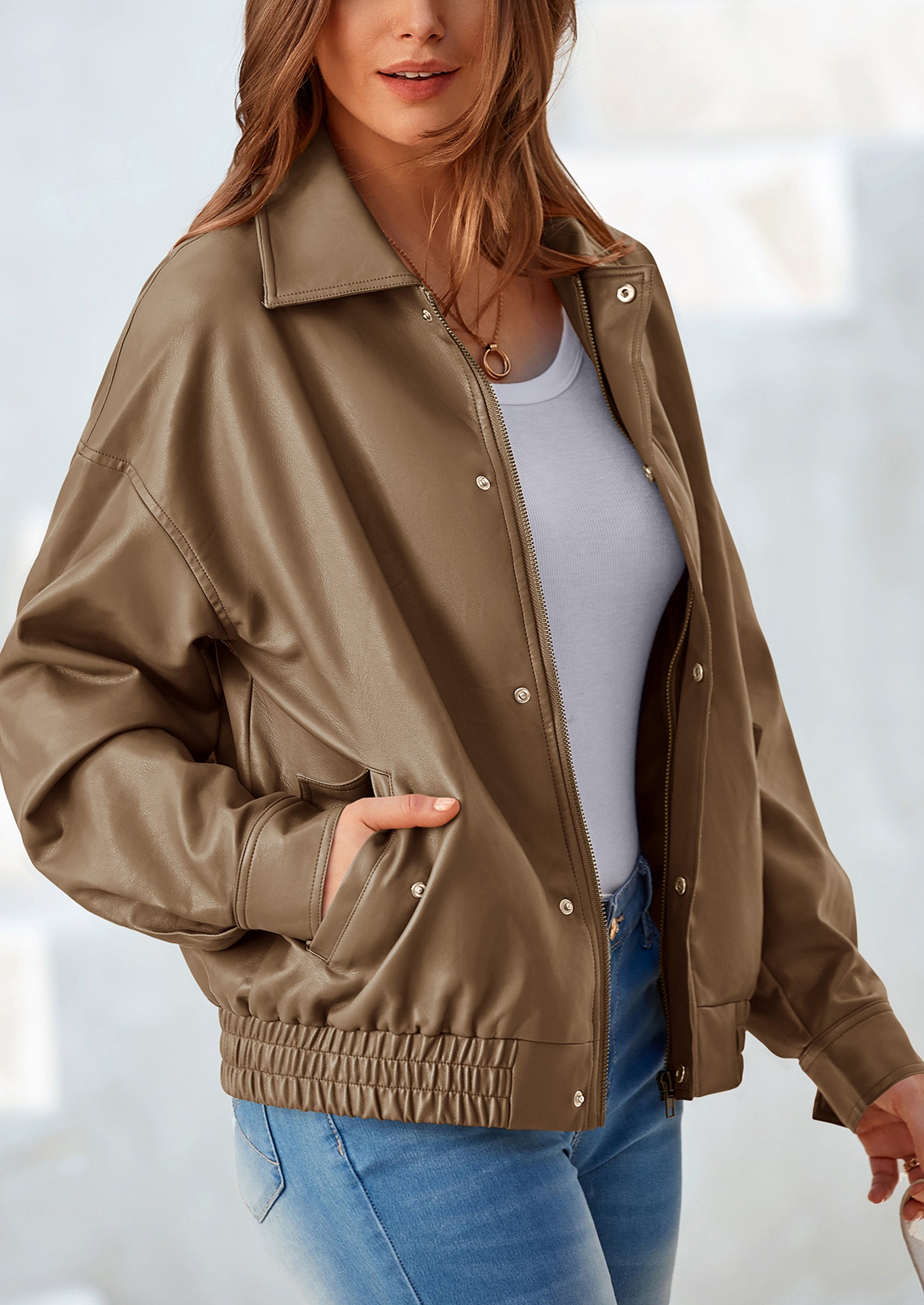 PRETTYGARDEN Women's Faux Leather Motorcycle Jacket Trendy Fall Spring Clothes Oversized Zip Up Winter Coat Outerwear