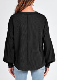 BTFBM Women's Ribbed Long Sleeve Tops Summer Spring Pullover Knit Casual V Neck Blouses Trendy Loose Fit Tunic Top