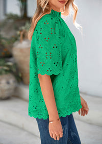 PRETTYGARDEN Womens Summer Tops Trendy Short Sleeve Eyelet Embroidered Dressy Casual Blouse Shirts