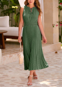 PRETTYGARDEN Women's Midi Summer Dresses Casual V Neck Swiss Dot Ruffle Sleeveless A Line Beach Sun Dress