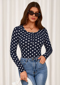 PRETTYGARDEN Women's Fall Long Sleeve Henley T Shirts Button Ribbed Knit Slim Fit Basic Tops Blouse Casual Outfits