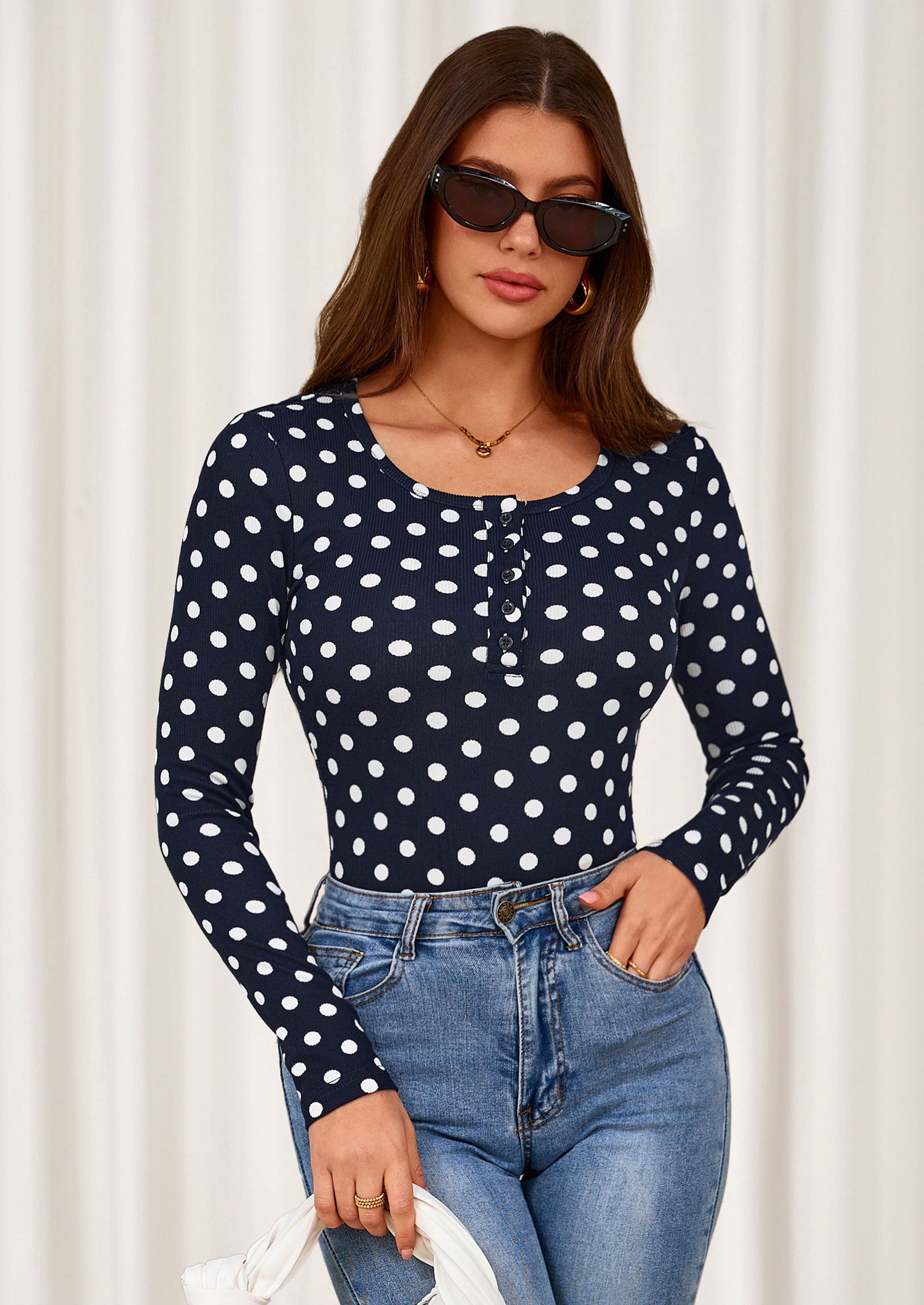 PRETTYGARDEN Women's Fall Long Sleeve Henley T Shirts Button Ribbed Knit Slim Fit Basic Tops Blouse Casual Outfits