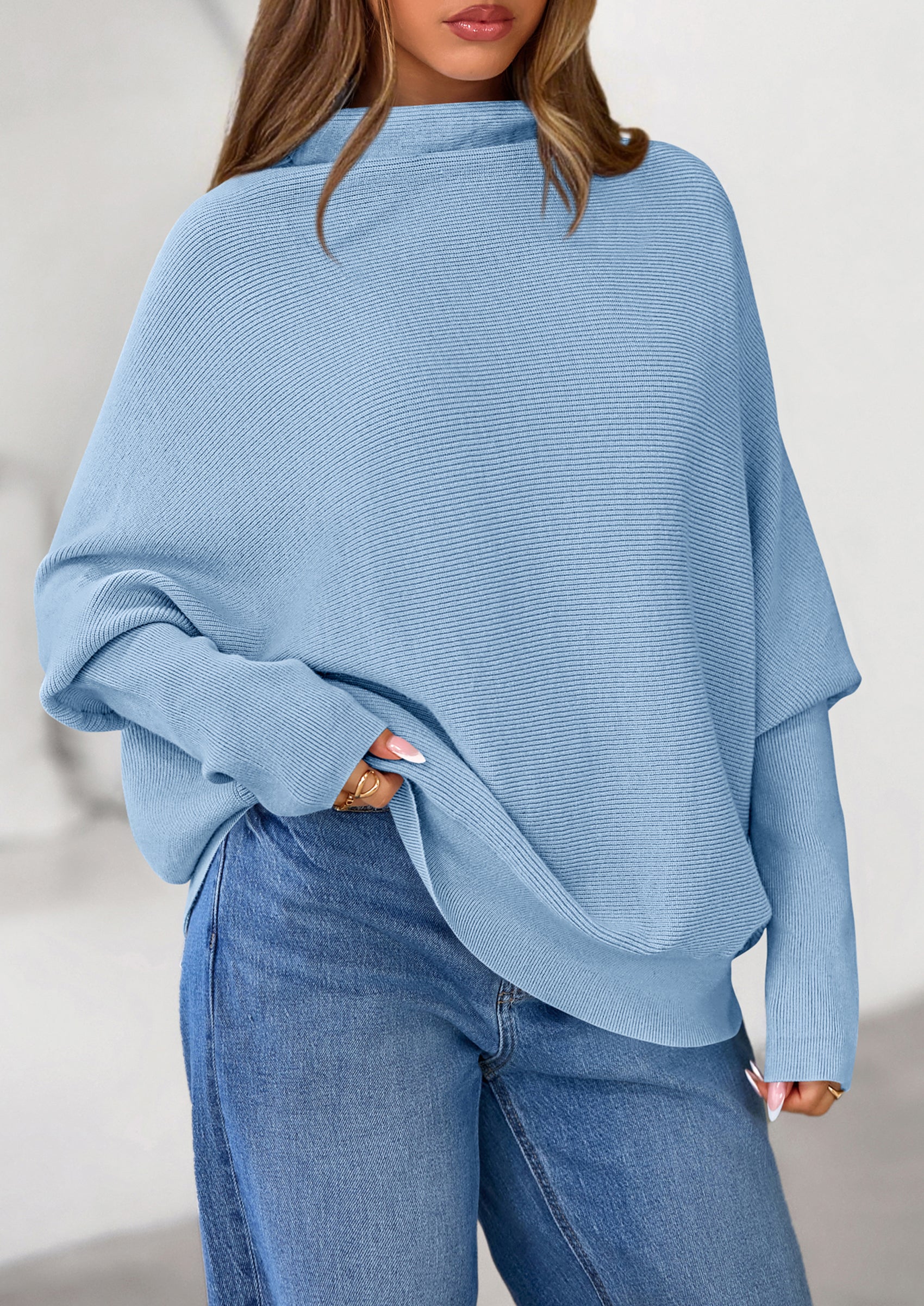 PRETTYGARDEN Womens Sweaters Fall Fashion Casual Loose Turtleneck Batwing Long Sleeve Knit Sweater Pullover Tops