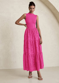 PRETTYGARDEN Dresses for Women Casual Eyelet Sleeveless Wedding Guest Maxi Dress Tank Top Sundress with Pockets