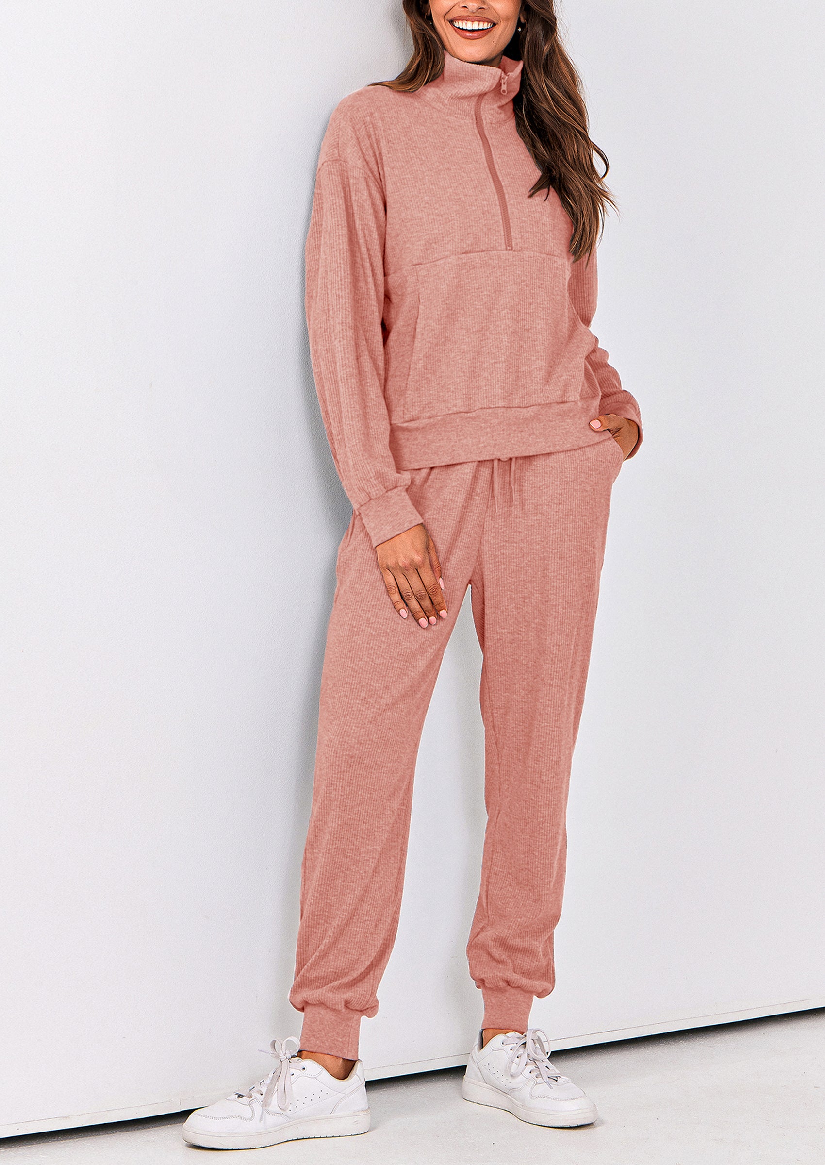 PRETTYGARDEN Women's Fall 2 Piece Lounge Sets Zip Up Sweatshirt Jogger Pants Sweat Track Suits Travel Outfit Winter Clothing