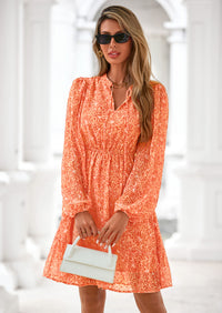 PRETTYGARDEN Women's Fall Boho Dresses Floral Long Sleeve V Neck Mini Flowy Wedding Guest Dress Trendy Vacation Outfits