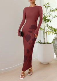 PRETTYGARDEN Bodycon Maxi Dress Fall Floral Long Sleeve Sexy Mesh Cocktail Wedding Guest Long Dresses