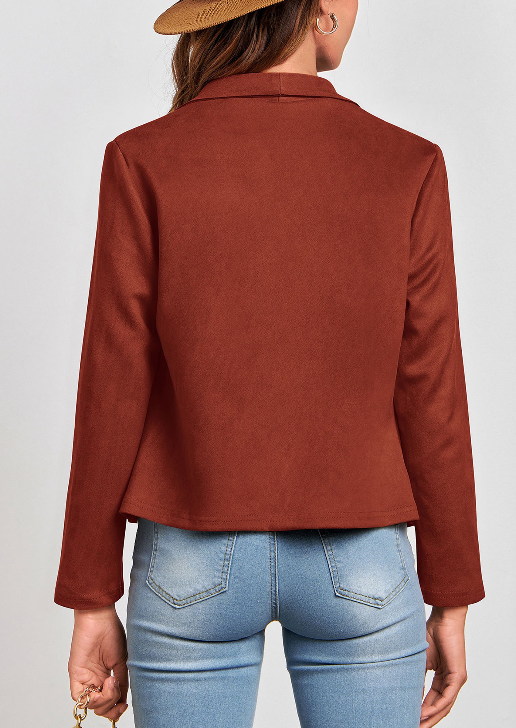 PRETTYGARDEN Women's Faux Suede Jackets Fashion Fall Clothes Long Sleeve Open Front Cropped Coat Outwear