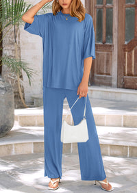 PRETTYGARDEN Women's 2 Piece Outfits Casual Short Sleeve Pullover Tops and Wide Leg Pants Lounge Sets Tracksuits