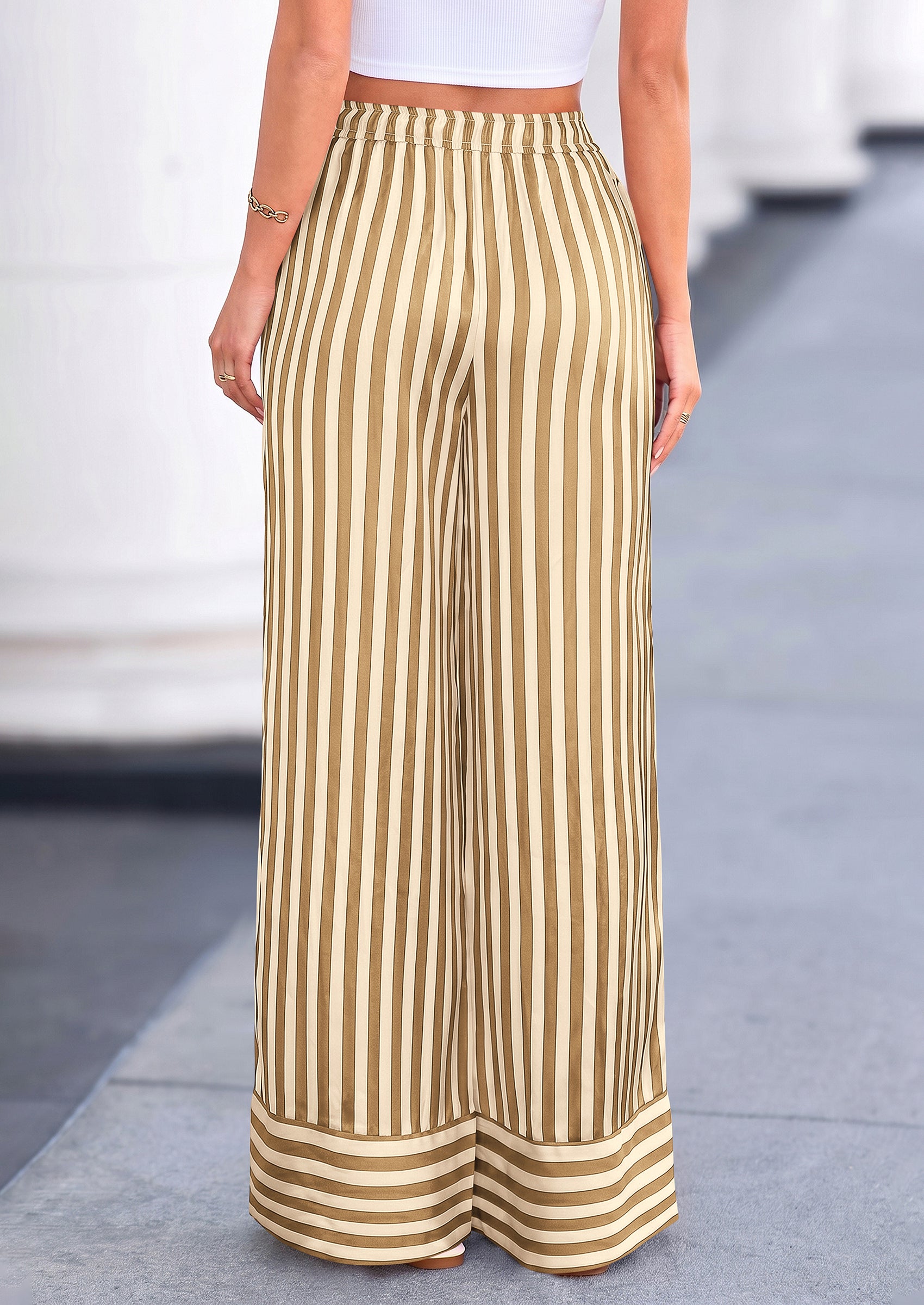 PRETTYGARDEN Womens Palazzo Pants Summer Striped Wide Leg Trousers Elastic Waist Flowy Lounge Pant Pockets