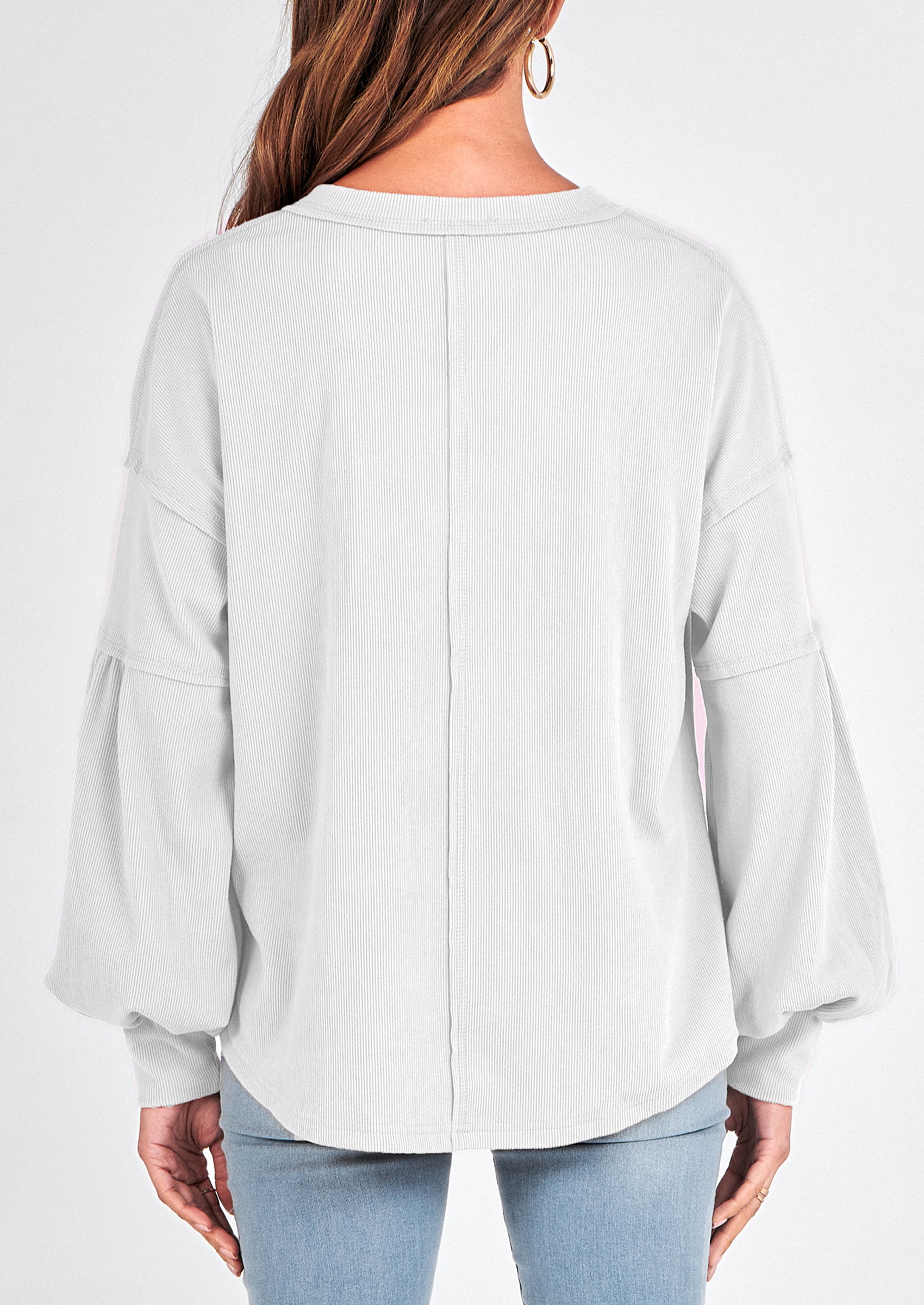 BTFBM Women's Ribbed Long Sleeve Tops Summer Spring Pullover Knit Casual V Neck Blouses Trendy Loose Fit Tunic Top