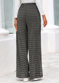 PRETTYGARDEN Casual Women's Pants Elastic Waist Palazzo Long Stretchy Wide Leg Trousers Knit Fall Outfits with Pockets