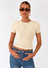 PRETTYGARDEN Women Summer Crew Neck Short Sleeve Tops Ribbed Knit Slim Fit Fashion Basic Tee Shirts Casual Going Out Top PRETTYGARDEN