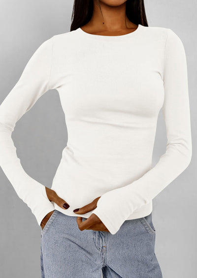 BTFBM Women's Casual Tops Spring Fall Outfits Long Sleeve Shirt Crewneck Workout Stretchy Slim Fit Going Out Top