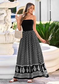 PRETTYGARDEN Summer Dresses for Women Floral Patchwork Strapless Tube Long Flowy Dress Beach Vacation Clothes