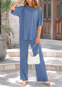 PRETTYGARDEN Women's 2 Piece Outfits Casual Short Sleeve Pullover Tops and Wide Leg Pants Lounge Sets Tracksuits