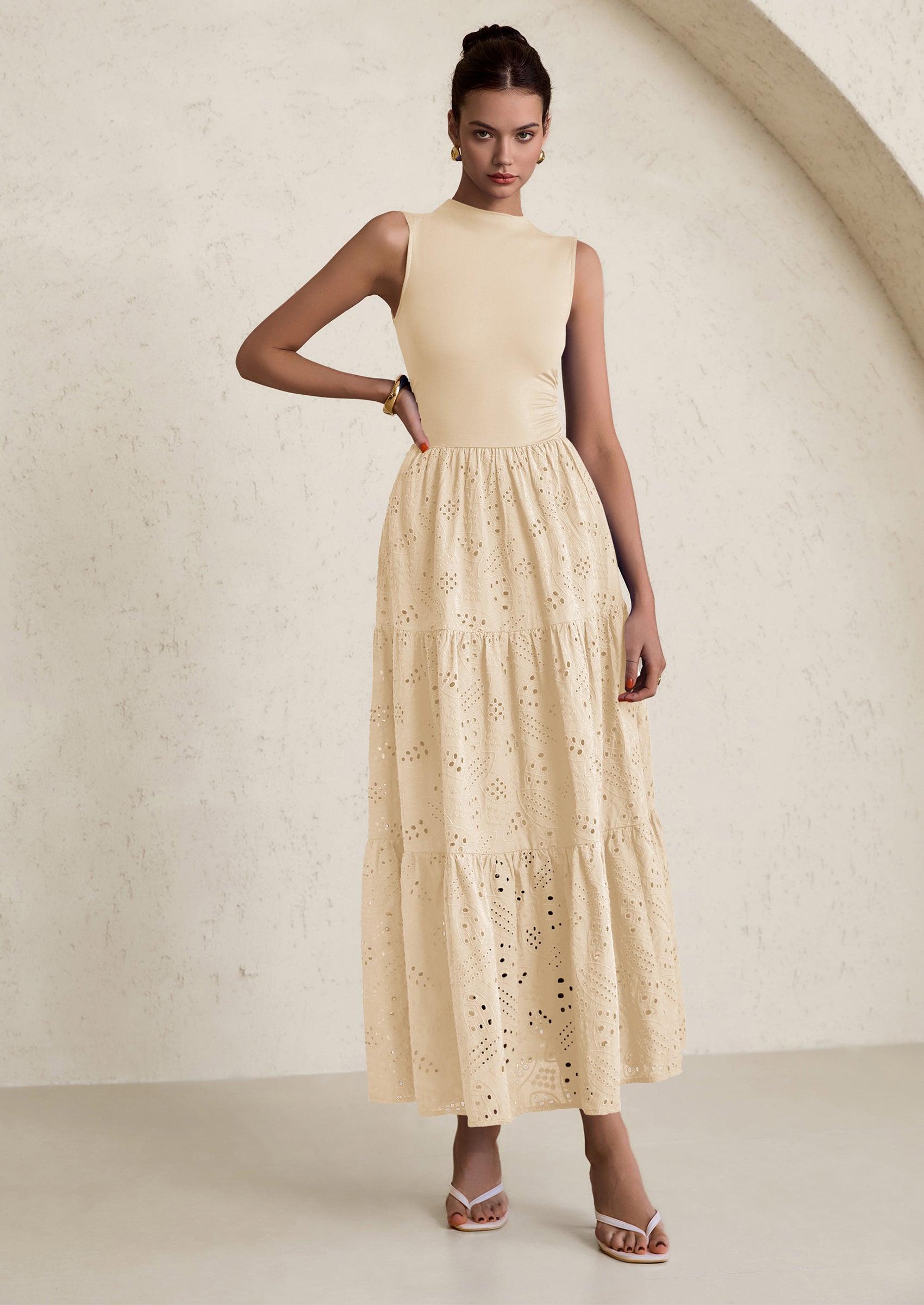 PRETTYGARDEN Dresses for Women Casual Eyelet Sleeveless Wedding Guest Maxi Dress Tank Top Sundress with Pockets