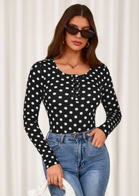 PRETTYGARDEN Women's Fall Long Sleeve Henley T Shirts Button Ribbed Knit Slim Fit Basic Tops Blouse Casual Outfits