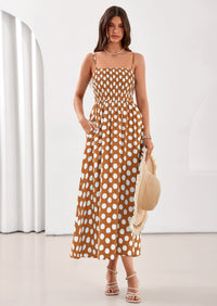 PRETTYGARDEN Womens Summer Dresses Spring Sleeveless Spaghetti Straps Casual Midi Dress Polka Dot Smocked Beach Sundress PRETTYGARDEN