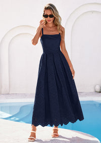 PRETTYGARDEN Womens Sleeveless Maxi Summer Dresses Hollow Out Eyelet Square Neck Ruffle Flowy Beach Vacation Sundress PRETTYGARDEN