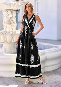 PRETTYGARDEN Womens Floral Maxi Dress Sleeveless Vneck Belt Ruffle Long Dresses Boho Summer Beach Vacation Clothes