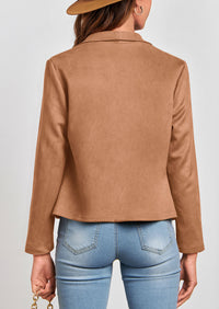 PRETTYGARDEN Women's Faux Suede Jackets Fashion Fall Clothes Long Sleeve Open Front Cropped Coat Outwear